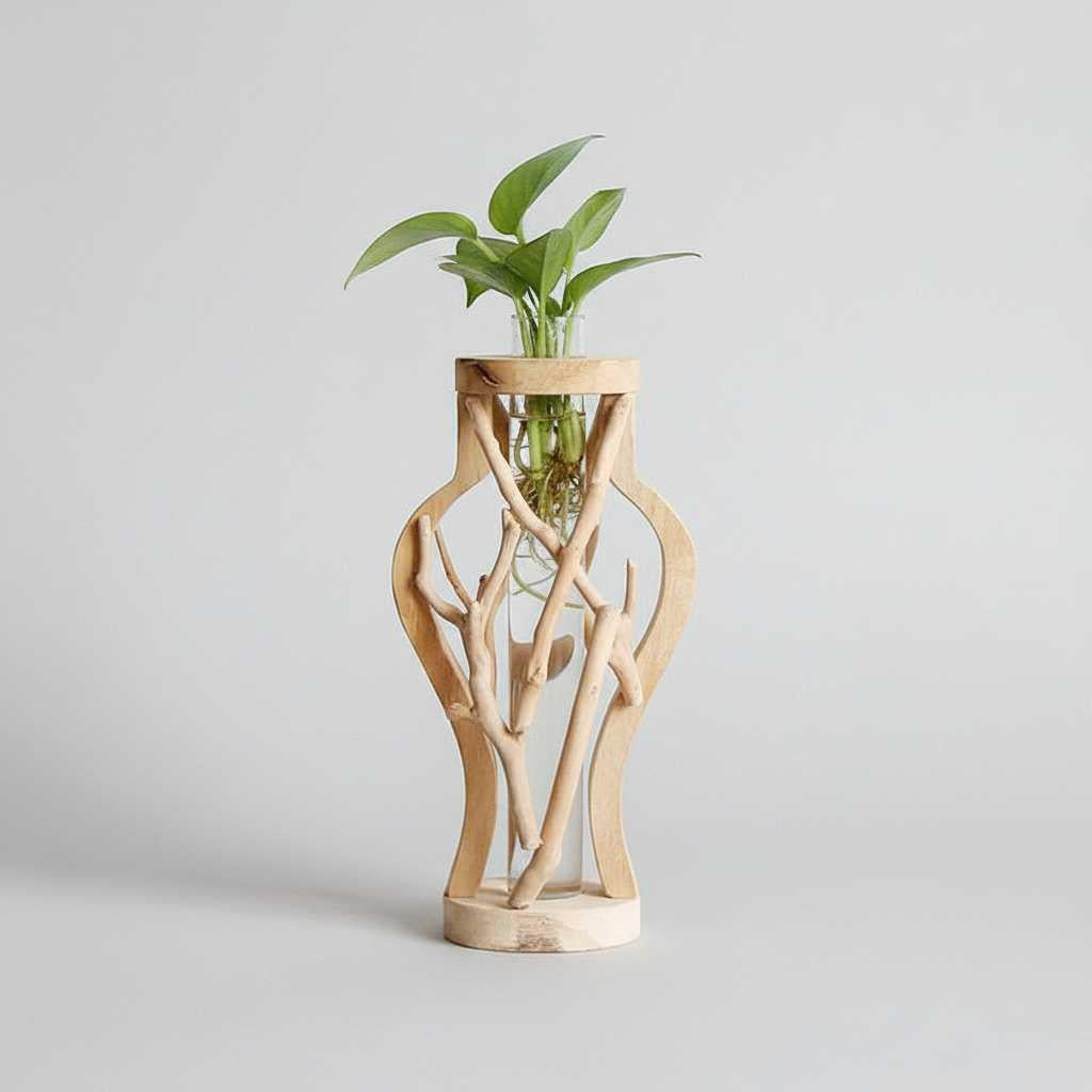 Florero de Madera Natural | Jarrones Decorativos Elegantes 0