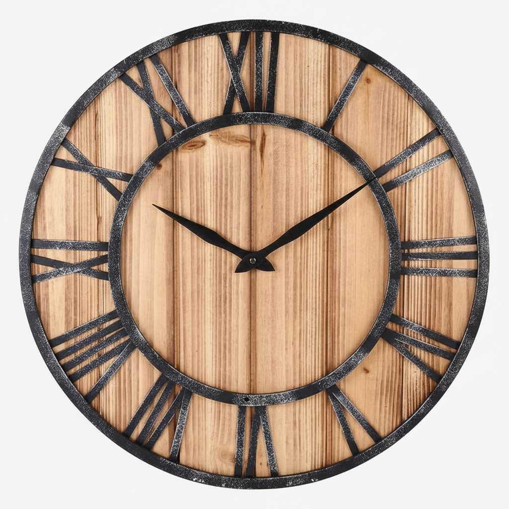 Reloj de Pared Grande Industrial | 40cm Madera y Metal 0